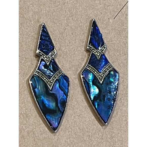 Vintage Abalone Shell Tribal Southwestern Arrow Shape Earrings Boho Cowgirl - Picture 1 of 8